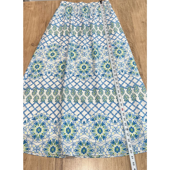 J McLaughlin Size Small Bohemian Modern Preppy Nautical SILK Artsy Maxi Skirt - Picture 8 of 9